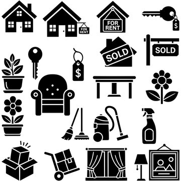 Home and Living Room Icons Set Furniture and Utilities Vector

