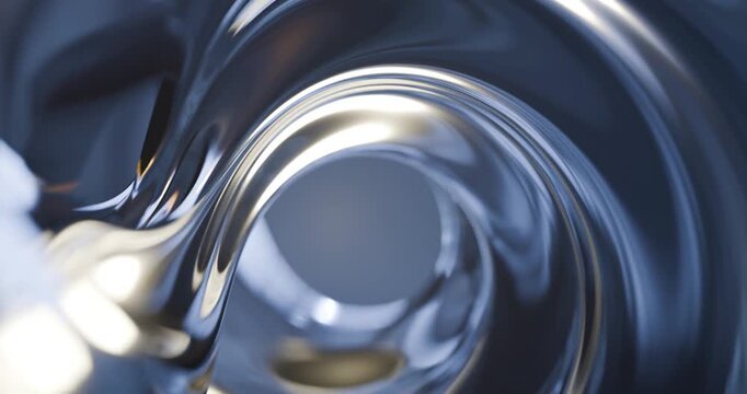 Abstract chrome liquid swirl in cool blue tones looping animation