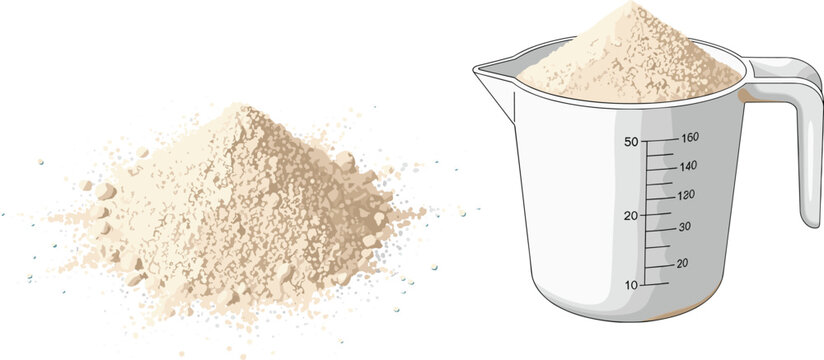 Flour Pile and Measuring Cup with Flour in Vector Illustration"
