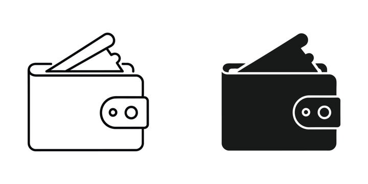 Comparison of empty and filled wallet icons with coins and cards