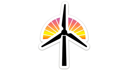 Naklejka premium Wind turbine icon with colorful sunburst design element