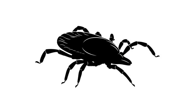 Black silhouette of a tick, a small arachnid often found in grassy or wooded areas, known for its parasitic nature and potential to transmit diseases