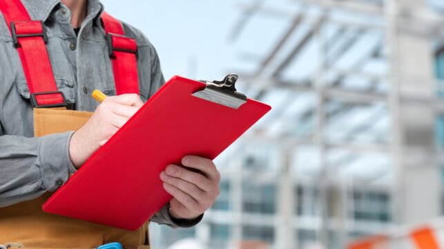 Candidate at Construction Zone Holding Red Clipboard