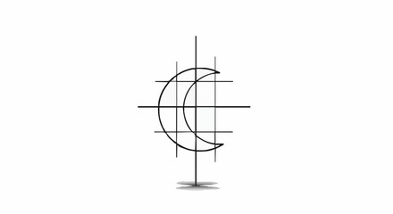 Obraz premium Minimalist crescent moon outlined with a geometric grid pattern, representing lunar phases in a contemporary digital art style