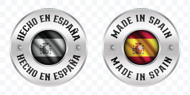 Made in Spain Circular Badge Set with Spanish Flag Emblem - Hecho en Espa&ntilde;a Round Seal Collection