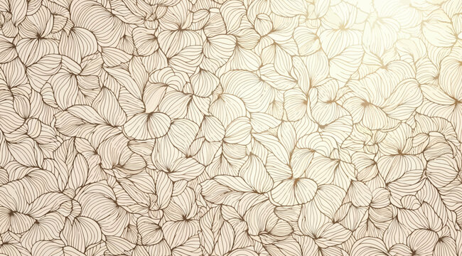 Seamless pattern of handdrawn golden floral shapes and abstract organic lines