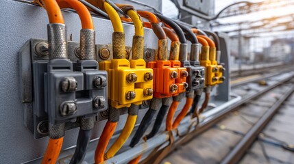Fototapeta premium Railway Signal Control Wiring Terminals with Color Coding