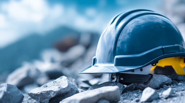 Black and Yellow Safety Helmet on Dry Rocky Terrain in Outdoor Setting