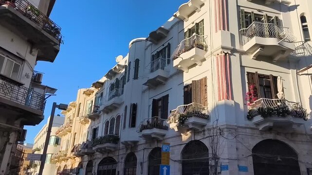 A historic Eastern-style building in the central part of Old Jaffa, illuminated by warm sunlight. Middle Eastern culture, and urban exploration.