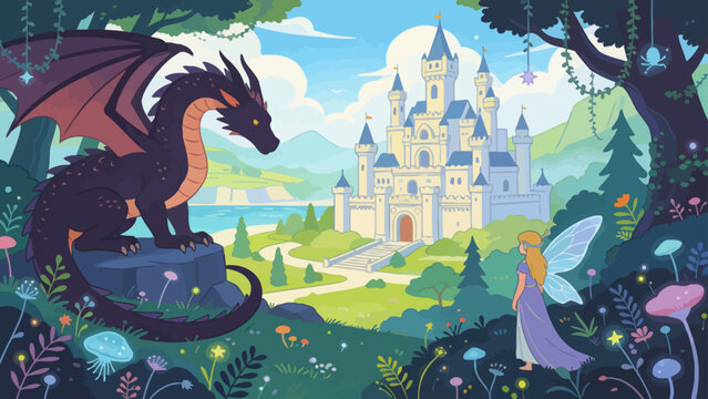 Dragon fairy castle forest