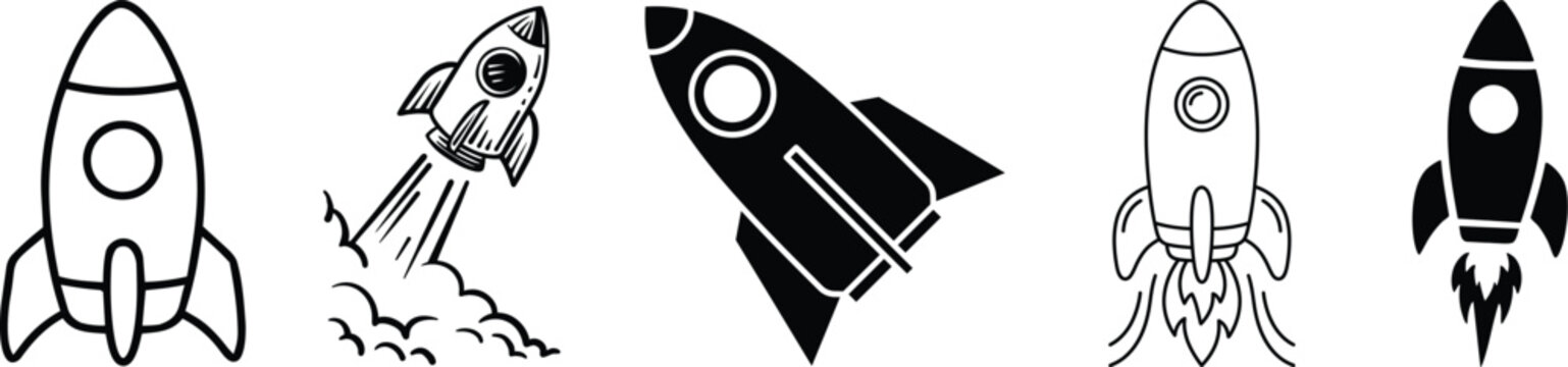 Space Rocket icon vector. Space Craft illustration sign. Shuttle symbol or logo.Modern rocket spaceship vector icon set in solid and outline styles, representing startup launch, innovation, and future