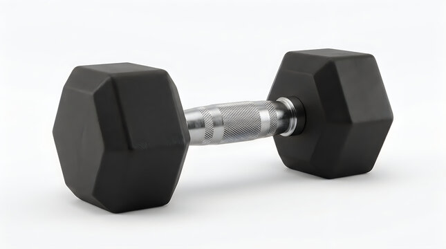 Black rubber hex dumbbell on white background