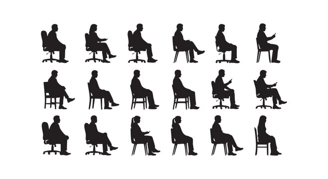 Group of professional business people silhouettes sitting on office chairs while working at daily workplace tasks.