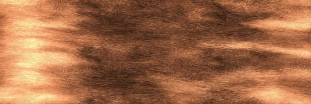 Warm brushed copper metal texture with wavy horizontal grain, bright reflective highlights, and dark bands for polished industrial background