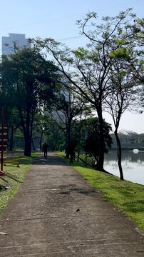 walking in the city park during the day