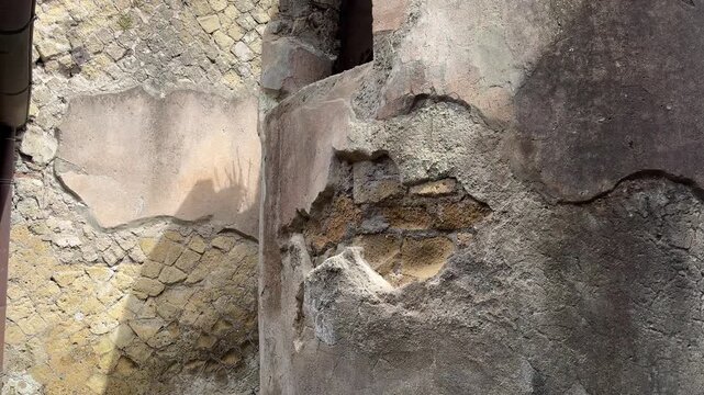 Ancient Roman Wall with Opus Reticulatum Masonry in Herculaneum