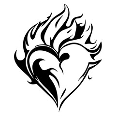 Fototapeta premium Black and white drawing of a heart on fire.