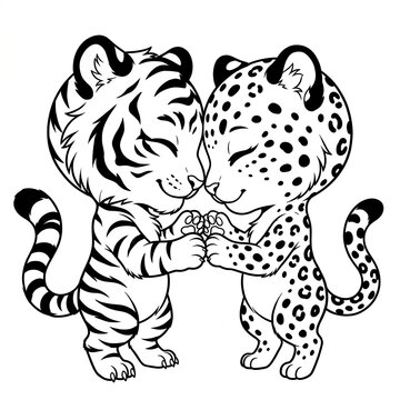 Chibi tiger and leopard elegant forehead touch base.