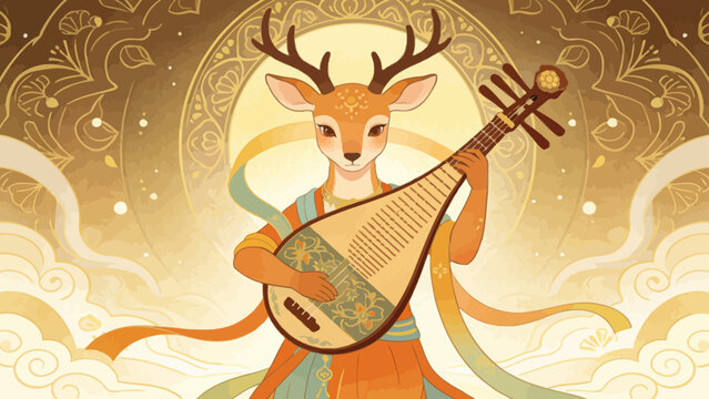 Deer like creature playing string instrument