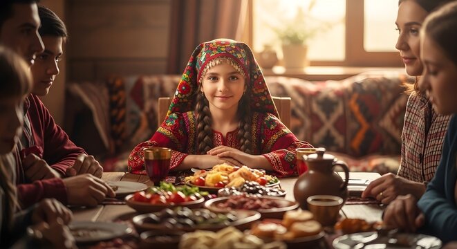 A traditional kurdish family feast celebrating culture and togetherness