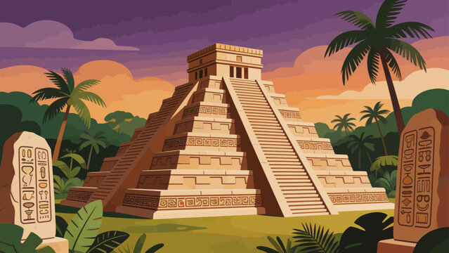 Ancient pyramid in jungle setting
