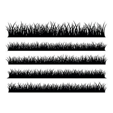 Black Grass Silhouette Vector Set and Lawn Border Collection