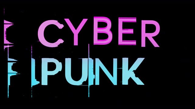 cyberpunk written with a television glitch style and glow dancer
