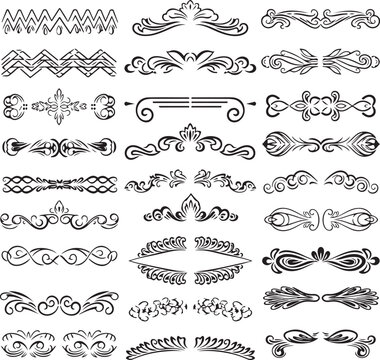 Vintage calligraphic dividers set with elegant flourishes and ornamental page borders