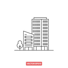 Obraz premium Line drawing of a city building with a tree