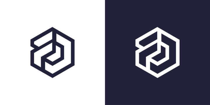 F letter logo design collaboration with hexagonal shape