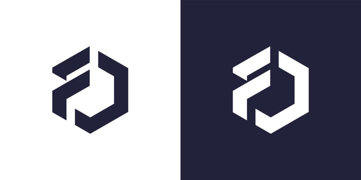 F letter logo design collaboration with hexagonal shape