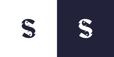 modern logo of the letter S with two negative fish tails © saiful