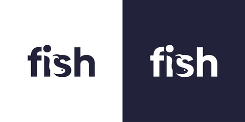 modern text fish logo with negative space of a fish © saiful