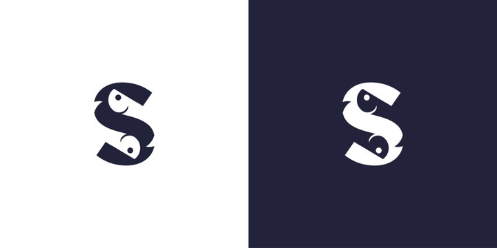 modern logo of the letter S with two negative fish tails