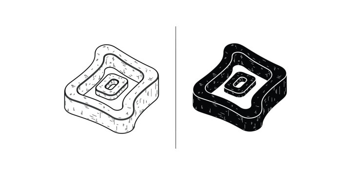 Dual design representation of a mechanical fastener with central hole and flanges