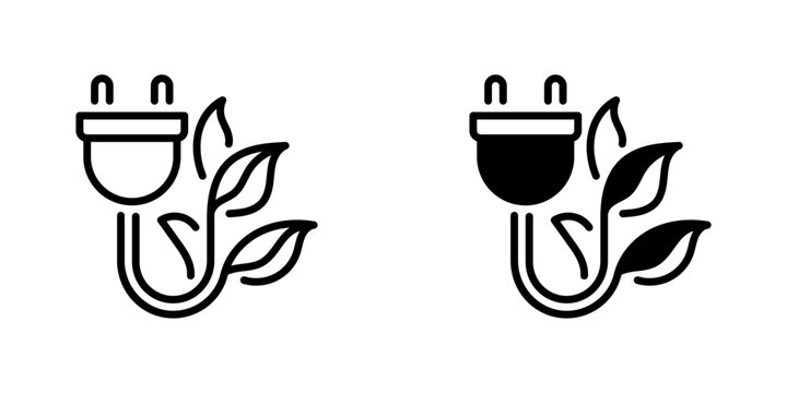 Green Plug Vector Line Icon for green energy