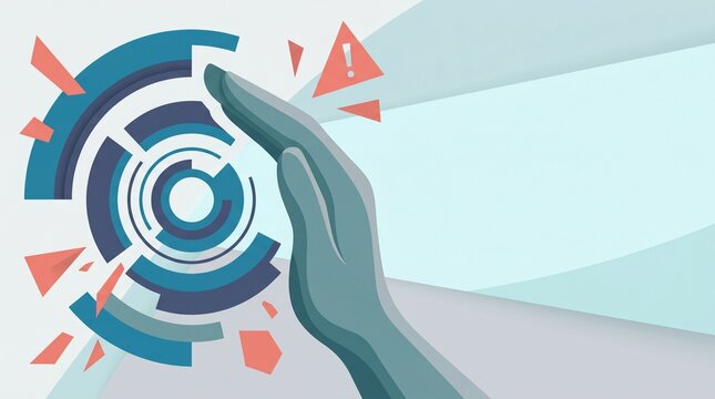Futuristic hand interacting with digital interface in abstract style  