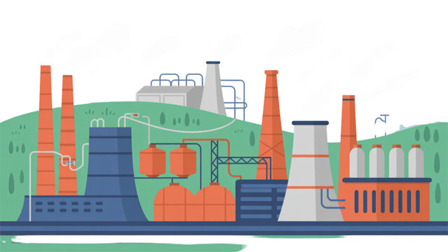 Colorful industrial water treatment plant with pipes and tanks Vector
