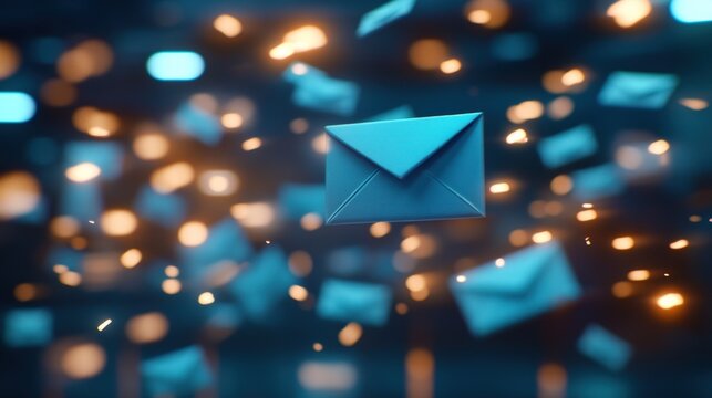 Digital communication envelopes floating abstract background