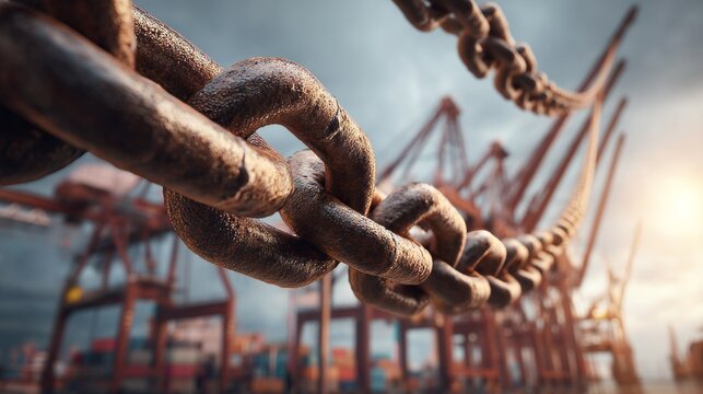 Detailed View of Shipping Cranes and Chains in Industrial Port Setting