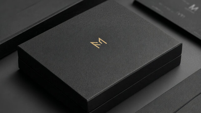 Matte black packaging with a subtle embossed gold logo. 