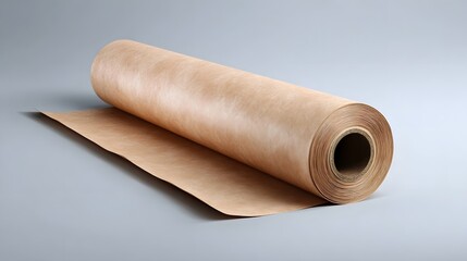 Fototapeta premium A rolled sheet of natural kraft paper displaying a perfect empty surface on a smooth gray backdrop