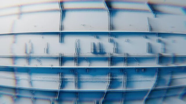 Digital White Glitch Distortion Effect on City Architecture &mdash; Blue Chromatic Aberration Pixel Sorting Video 