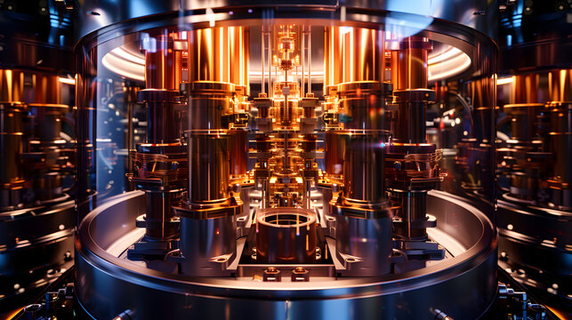 High performance computing hardware showing the complex interior of a quantum machine.