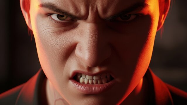 Furious man snarling with an expression of intense anger.