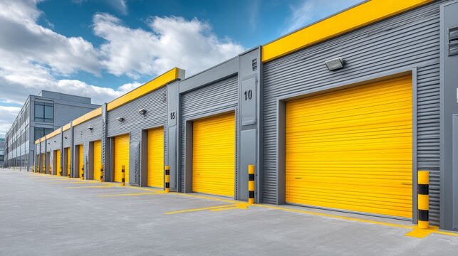 Modern Storage Units with Bright Yellow Doors and Clear Numbering