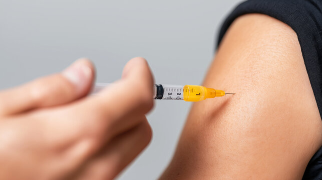 Person injecting medication into arm using pen injector, showing healthcare, treatment, and self care process