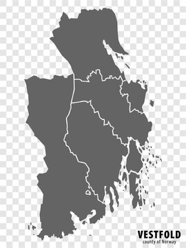 Blank map Vestfold County of Norway. High quality map Vestfold County on transparent background for your web site design, app, UI.  Norway.  EPS10.
