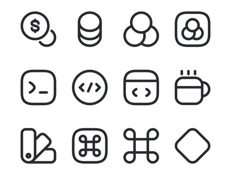 Minimal Line Icon Set for Finance, Database, Cloud, Code, App, Design and Interface Tools