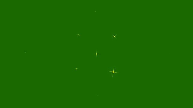 Star twinkling light animation loop, sparkling white glowing particles with flashes ,dots, retro vector style stars on green screen, 4K shining overlay effect video